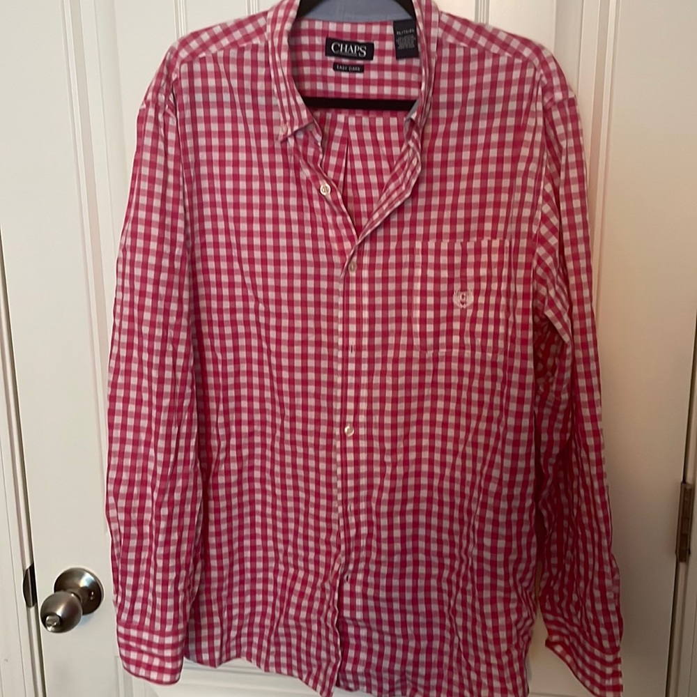 Pink Chaps button down shirt.